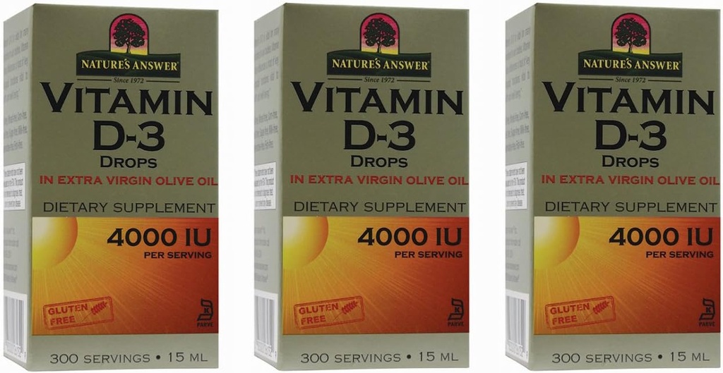 Respuesta de la naturaleza Vitamina D-3 gotas 4000 LU, 0,5 onzas, 3 cuentan