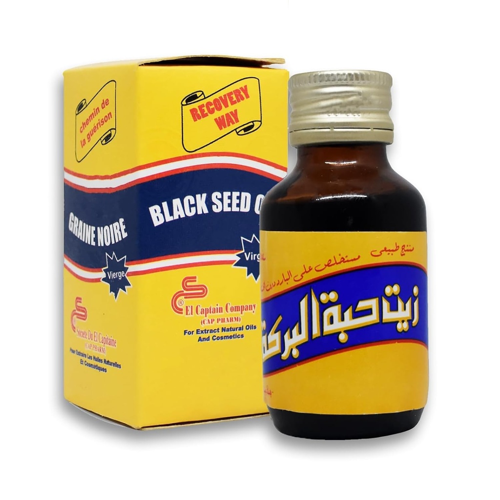bonballoon El Capitán Black Oil Pure Cold Pressed ElCaptain Al Captain Pure Natural Raw Nigella Egypt Egyptian Herbal Herbs Halal (2.11 oz / 60 ml) الCANSبت حة البرة حلال