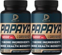 10in1 Pure Papaya Enzymes for Digestion 6550mg 4 Months Support Digestion, Immune & Body Health - Blended with Extracted Pomegranate, Apple Pectin, Ginger, Turmeric, Peppermint - 2 Packs 60 Condes
