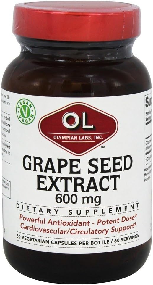 Olympian Labs Grape Seed Extract 600mg, soporta Heart & Immune Health, 60 Cuenta