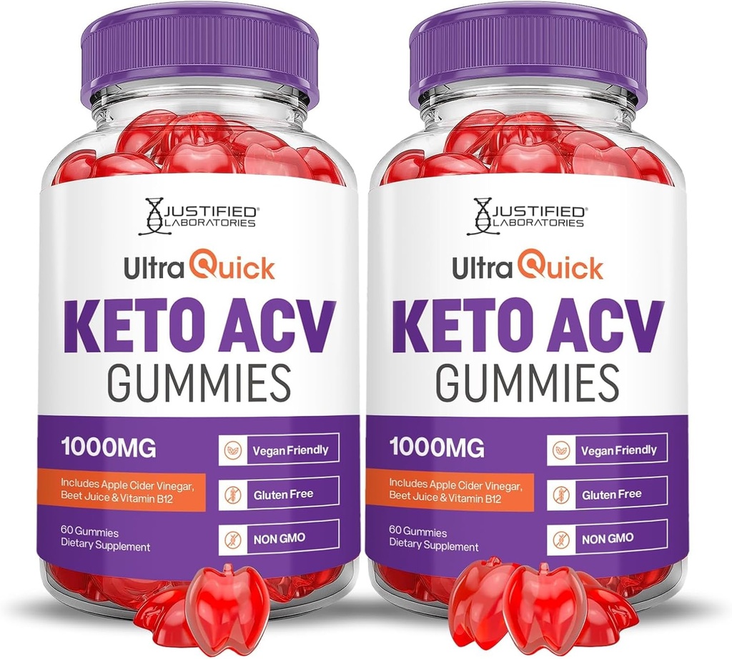 Justified Laboratories (2 Pack Ultra Quick Keto ACV Advanced Formula 1000MG Apple Cider Vinegar Formulated with Pomegranate Beet Juice Powder B12 Vegan Non GMO 120 Gummies