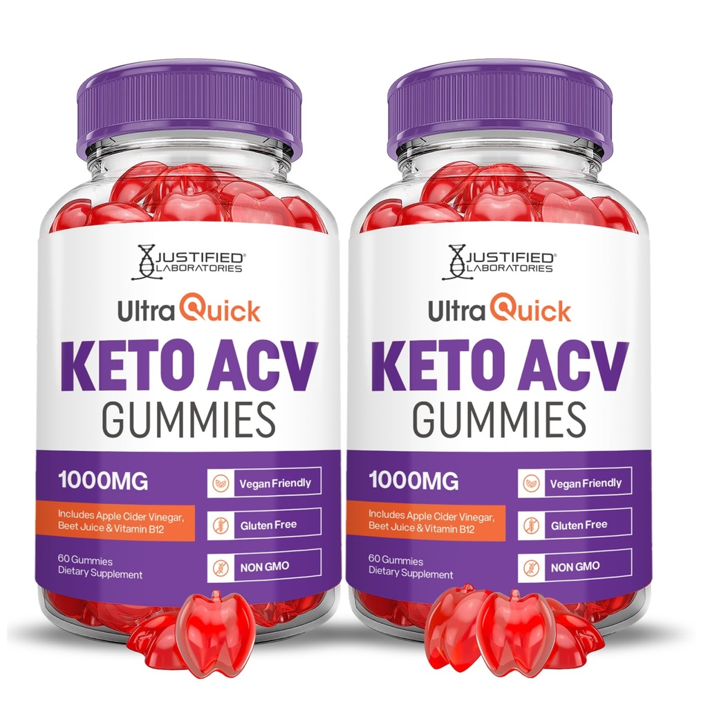 Laboratorios Justificados (2 Pack Ultra Quick Keto ACV Advanced Fórmula 1000MG Apple Sider Vinegar Fórmula Formulado con Powder de remolacha granada B12 Vegan No GMO 120 Gummies