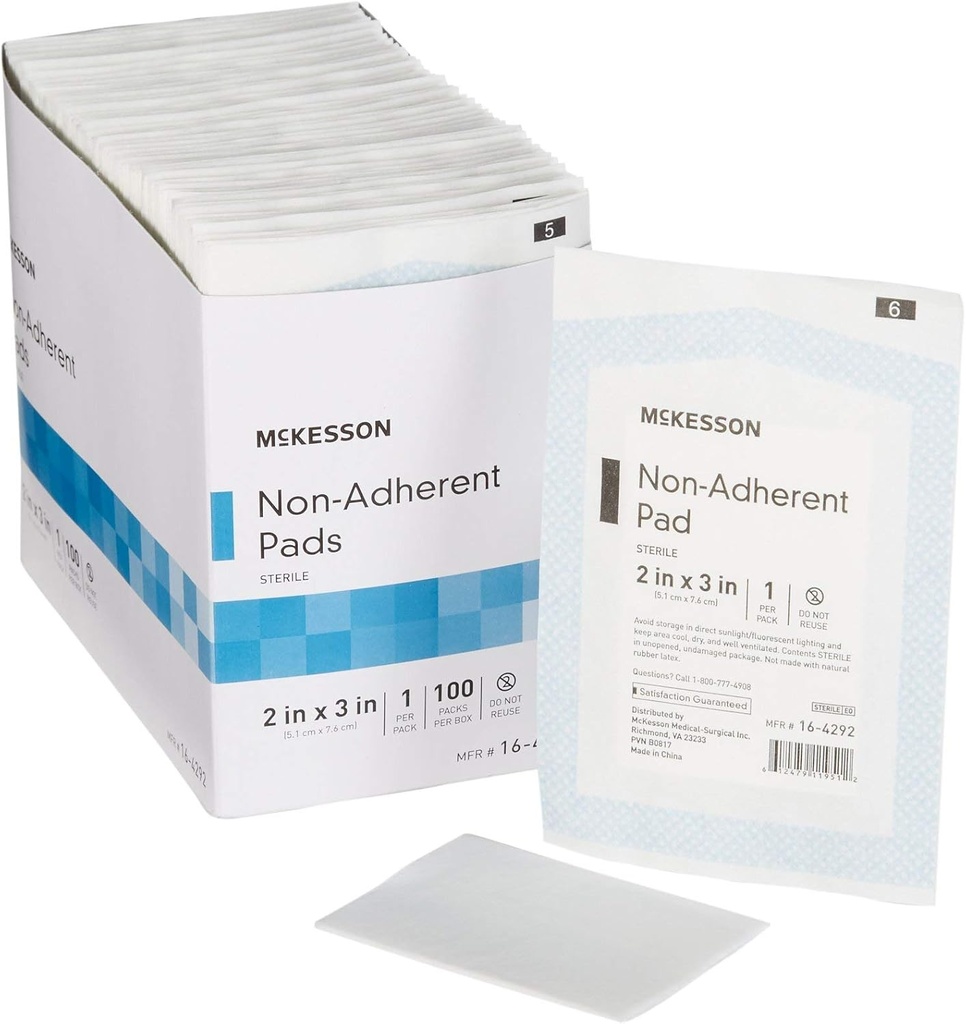 McKesson Non-Adherent Dressing Pads, Sterile, Nylon/Polyester, 2 en x 3 in, 100 Count, 1 Pack