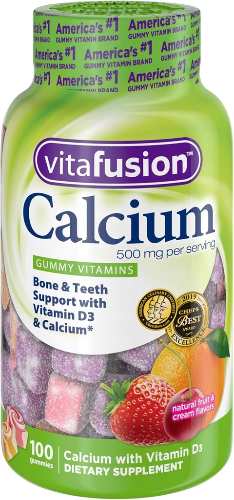 Vitafusion Calcio 500 mg, Vitaminas Gummy para Adultos, 100 Cuentas