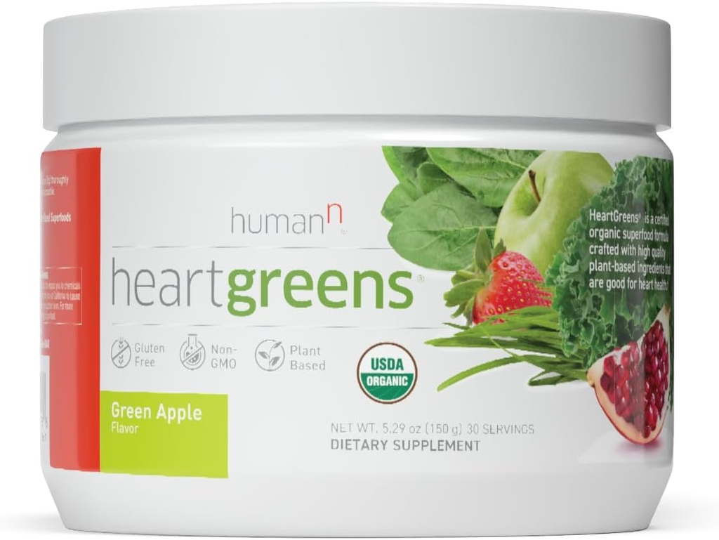 HumanN HeartGreens ← Superfood Orgánica Powder con Wheatgrass, Kale, Spinach y Spirulina, USDA Orgánica Non-GMO, de The Makers of SuperBeets (Green Apple Flavor, 5.29-Ounce
