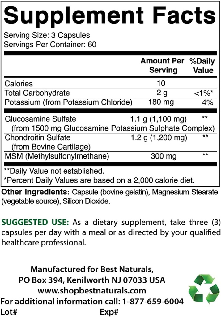 Mejores Naturales Glucosamina Condroitina y MSM &amp; Vitamina K2 (MK7) con D3
