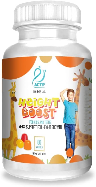 Actif Height Boost Mega Support for Height Growth with 10+ Factores, Height Supplement for Kids and Teens, 60 Gummies, Strawberry Flavor, Get Tall Fast Formula