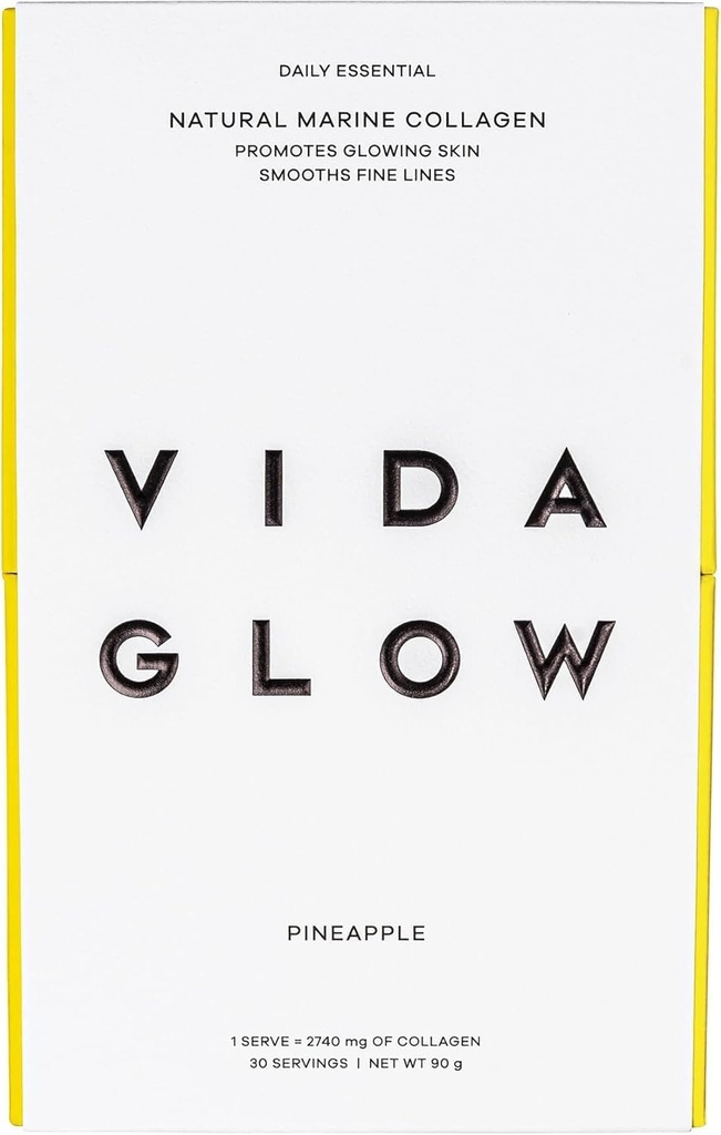 Vida Glow - Natural Hidrolyzed Marine Collagen Sachets ← Promueve la piel de reluz + Smoothes Fine Lines (Pineapple, 30 Sachets)