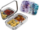 Cute Small Pill case for Pockets & Purses,Elegant Pill Box hace un gran regalo,2 Compartment Travel Medicine Organizer Stores Progesterone,Capsule Pills,Ibuprofen,Vitamins-Bronze Purple Marble