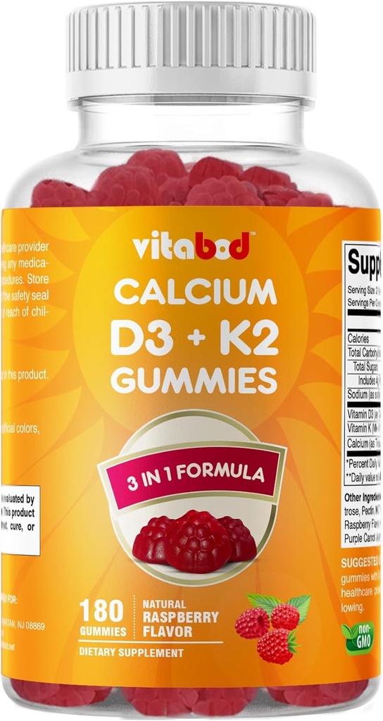 Vitamina D3 + K2 Gummies – Bone & Heart Health Support – 180 Pectin-Based Vegan Gummies