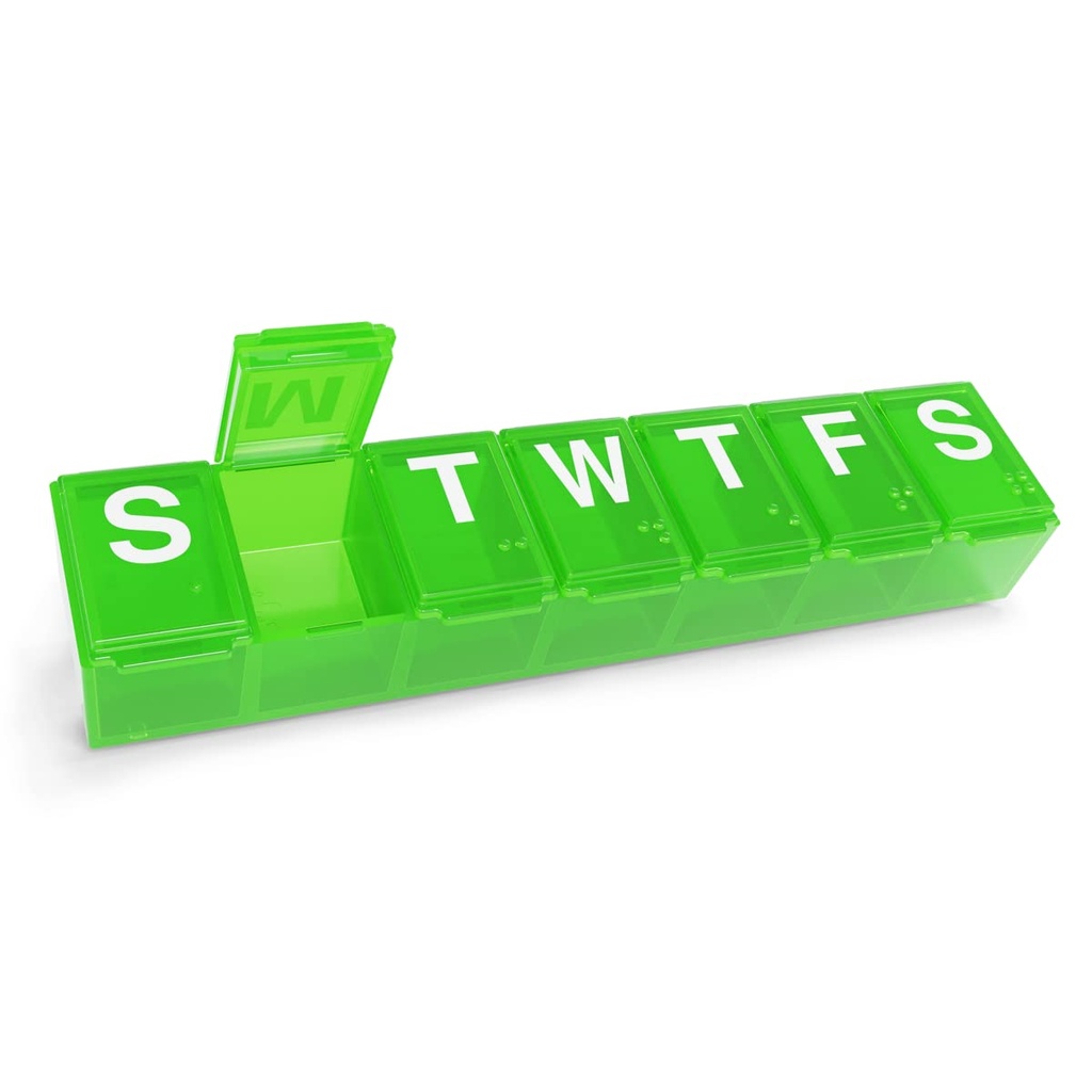 EZY DOSE Semanal (7-Día) Organizador diario de píldoras, Planificador de vitaminas, Contenedor de medicina, Caso de suplementos y aceites de pescado, conveniente y fácil de usar, Compartimientos medios, Viaje amistoso, verde, BPA Gratis