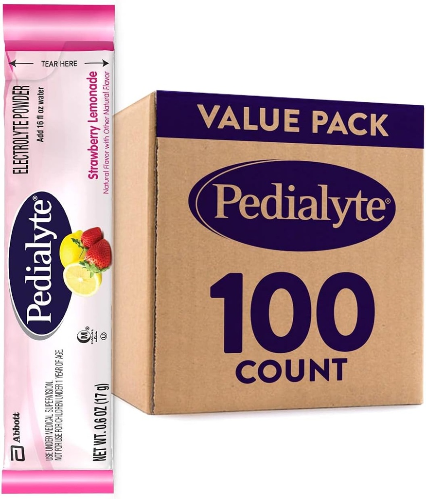 Pedialyte Electrolyte Powder Packets, Strawberry Lemonade, Hydration Drink, 100 Single-Serving