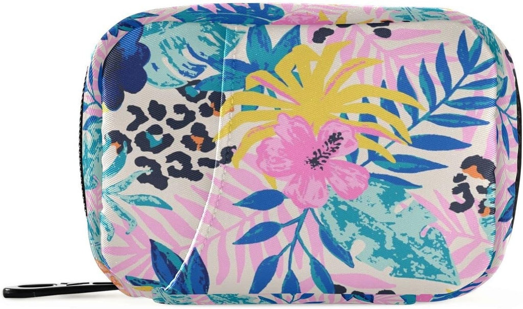 Pill Organizer Leopard Spots Palm Leaves Pill Box 7 Day Pill Case Bag Travel Pill Organizer Bag with Zipper Portable Weekly Case Compact Size for Vitamin Supplement Holder