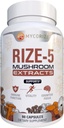 Rize 5 Mushroom Suplemento - Lions Mane, Reishi, Chaga, Turquía Tail, Maitake - All Natural Immune Support & Cognitive Booster- 90 Capsules (45 Servings) - No Fillers