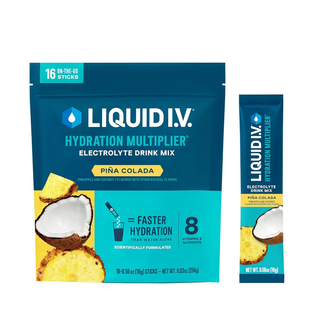 Liquid I.V.® Hydration Multiplier® - Piña Colada - Hydration Powder Packets ← Electrolyte Powder Drink Mix ← Conveniente Single-Serving Sticks ← Non-GMO TEN 16 Servings (Pack of 12)