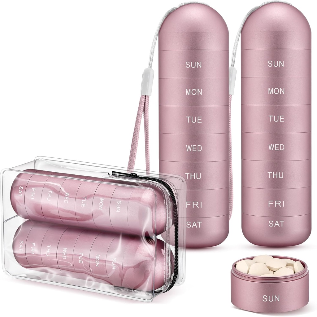 [2 Pack] Zannaki Metal Travel Pill Organizer, Caja de Píldora semanal impermeable para agua, Contenedor de caja de aleación de aluminio grande, BPA Gratis 7 Días de Medicina diaria