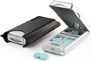 Pill Cutter con dispositivo de centralización automática, divisor de aluminio con cuchilla inoxidable 316L, caja de cuero genuino, Divisor de almohadilla profesional para cortar pequeñas o grandes píldoras (plata)