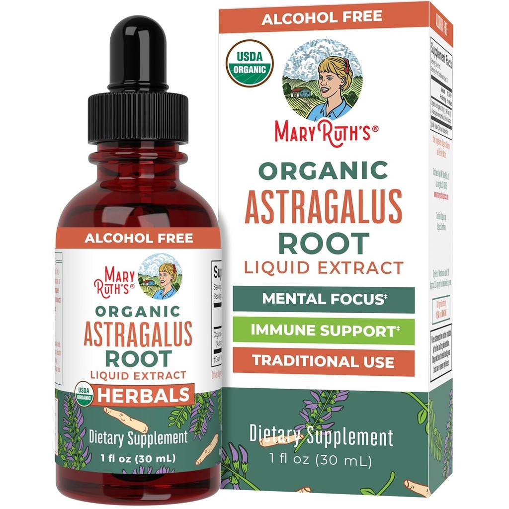 MaryRuth Organics Astragalus Root, sin azúcar, USDA Organic, Astragalus Extract for Immune Support and Focus, Herbal Liquid Drops, Non-GMO, Vegan, 1 Fl Oz