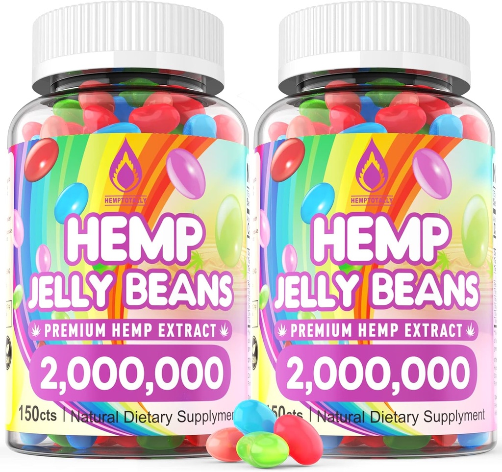 HempTotalmente (2 paquetes) Hemp Jelly Beans for Stress 2,000,000 Premium Hemp Suplemento para mejorar el sueño, Boost Mood - 300 Cts