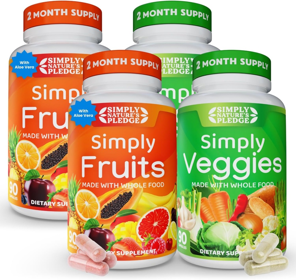 Promesa de la naturaleza - Empaquetado con 42 Frutas y Verduras Diferentes - Suministro de 2 meses - Hecho con alimentos completos reales, no transgénicos - Soporta energía &amp; bienestar general - libre de soja - 360 cápsulas