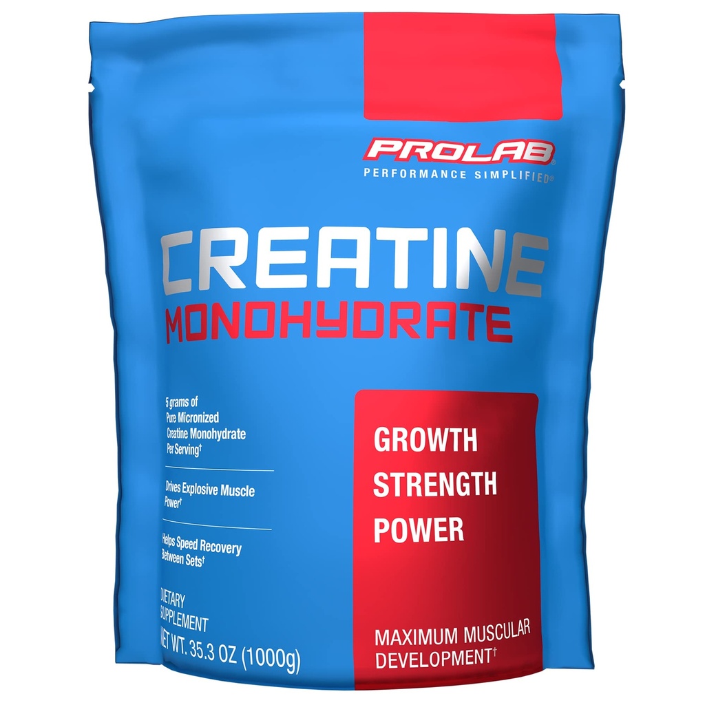 ProLab Nutrition Creatine Monohydrate Micronized Powder 1000G, Pure Creatine for Muscle Strength, Power & Endurance, Fast Absorbing, Unflavored, 5000mg Por Serv (5g) (200 Servings)