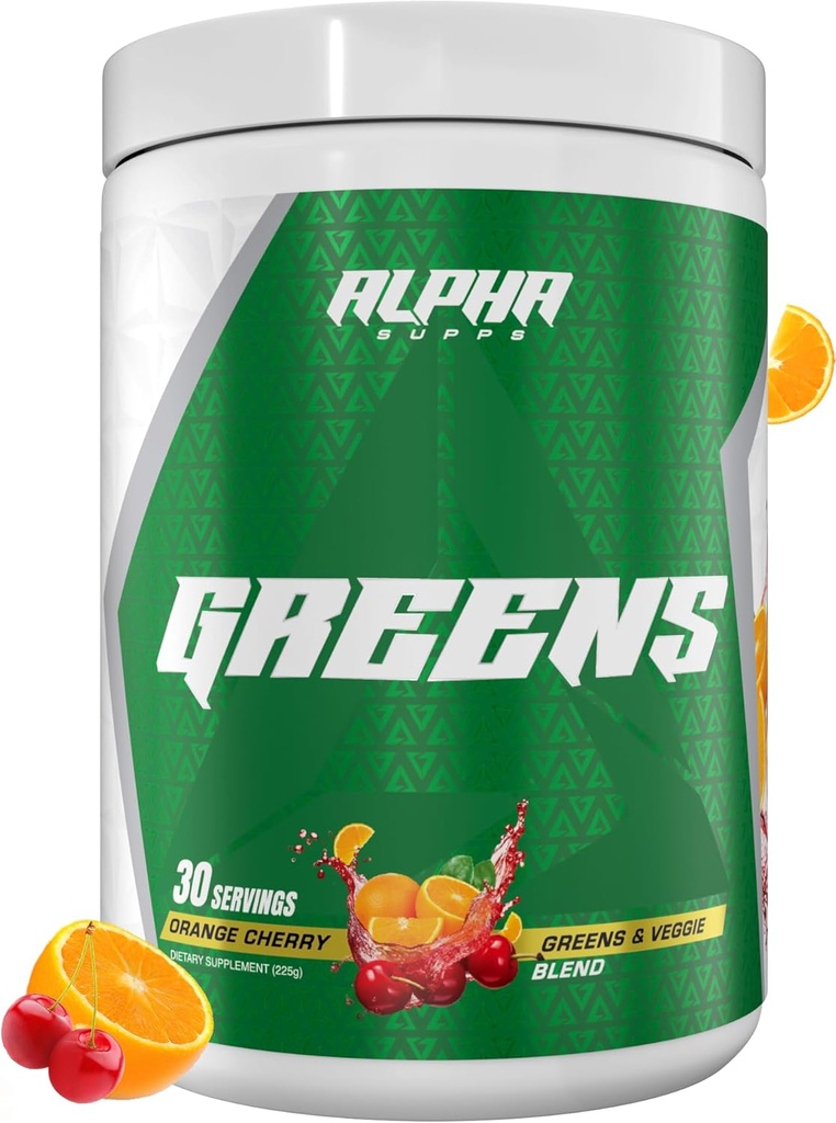 Supps alfa - Suplemento de verdes alfa ← Frutas " Vengetable Superfood Powder ← Más de 40 Ingredientes Naturales Basados en Plantas Anteriores Prebiótico " Apoyo Digestivo Probiótico Blend - 30 Servimientos (Orange Cherry)