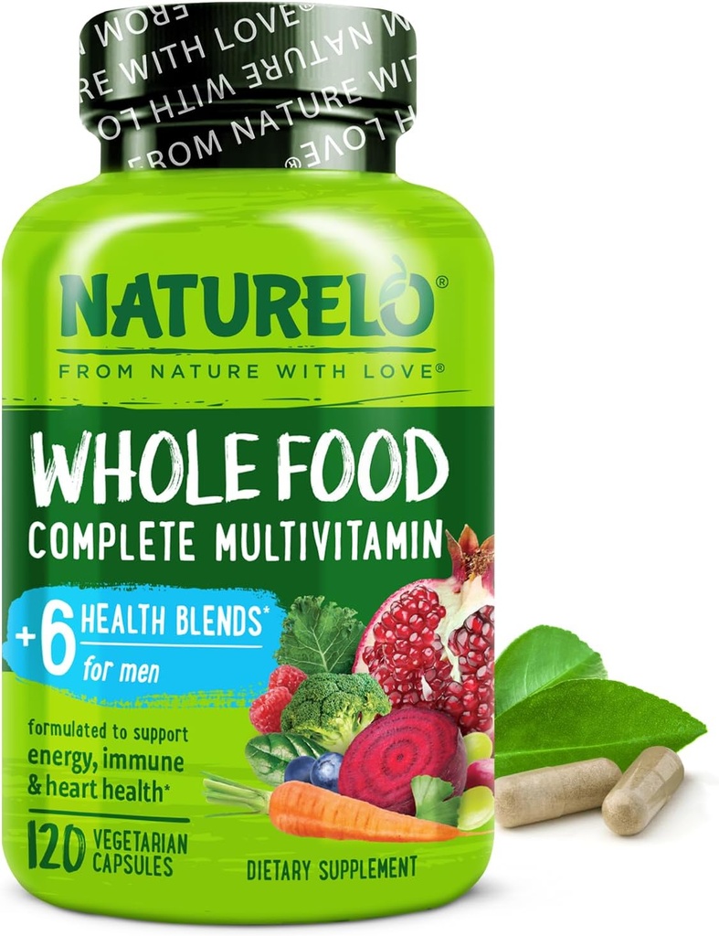 NATURELO Mens Multivitamins - Multivitamínico integral para hombres con vitaminas, minerales - 120 cápsulas vegetarianas para energía, cerebro, corazón, salud ocular*
