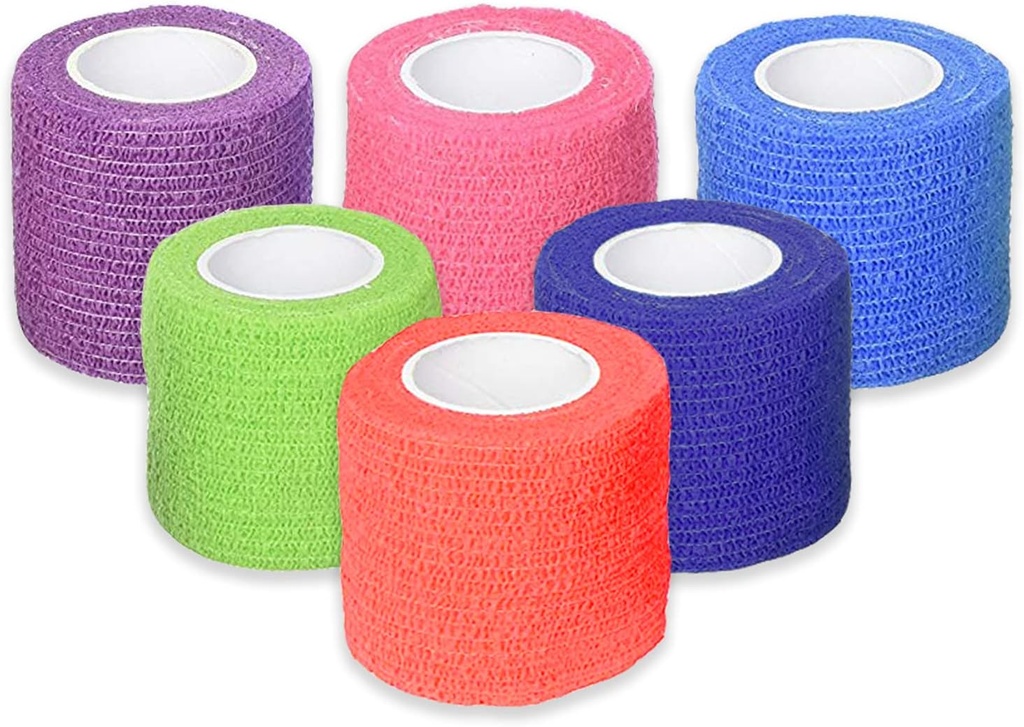 Ever Ready First Aid Self Adherent Cohesive Bandages 2" x 5 Yards - 12 Conde, Rainbow Colors