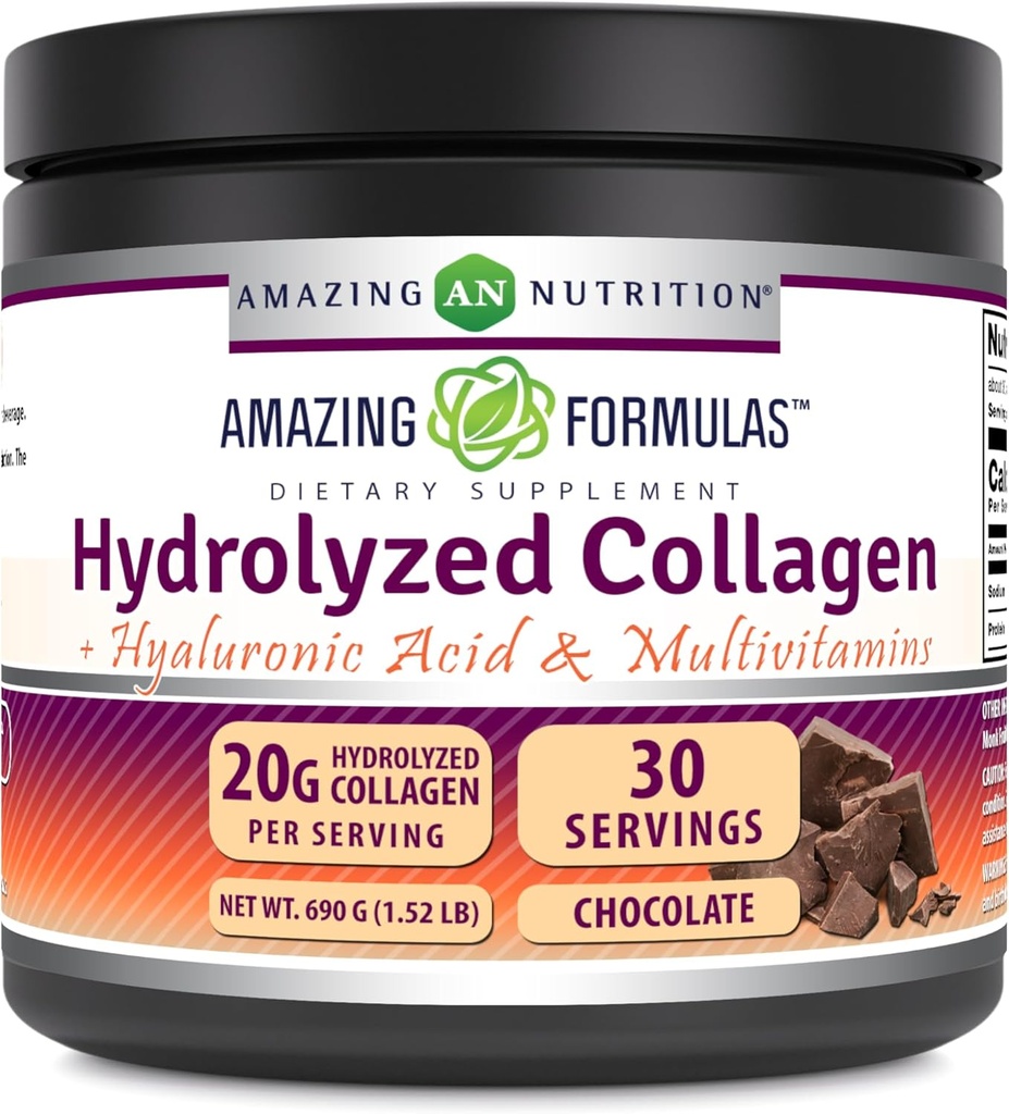 Fórmulas asombrosas Collagen hidrolizado con ácido hialurónico & Suplemento multivitamínico TENIDO 30 Sirviendo Polvo TEN 660 Gramos ANTE Chocolate Flavor