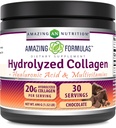 Amazing Formulas Hydrolyzed Collagen with Hyaluronic Acid & Multivitamins Supplement | 30 Servings Powder | 660 Grams | Chocolate Flavor