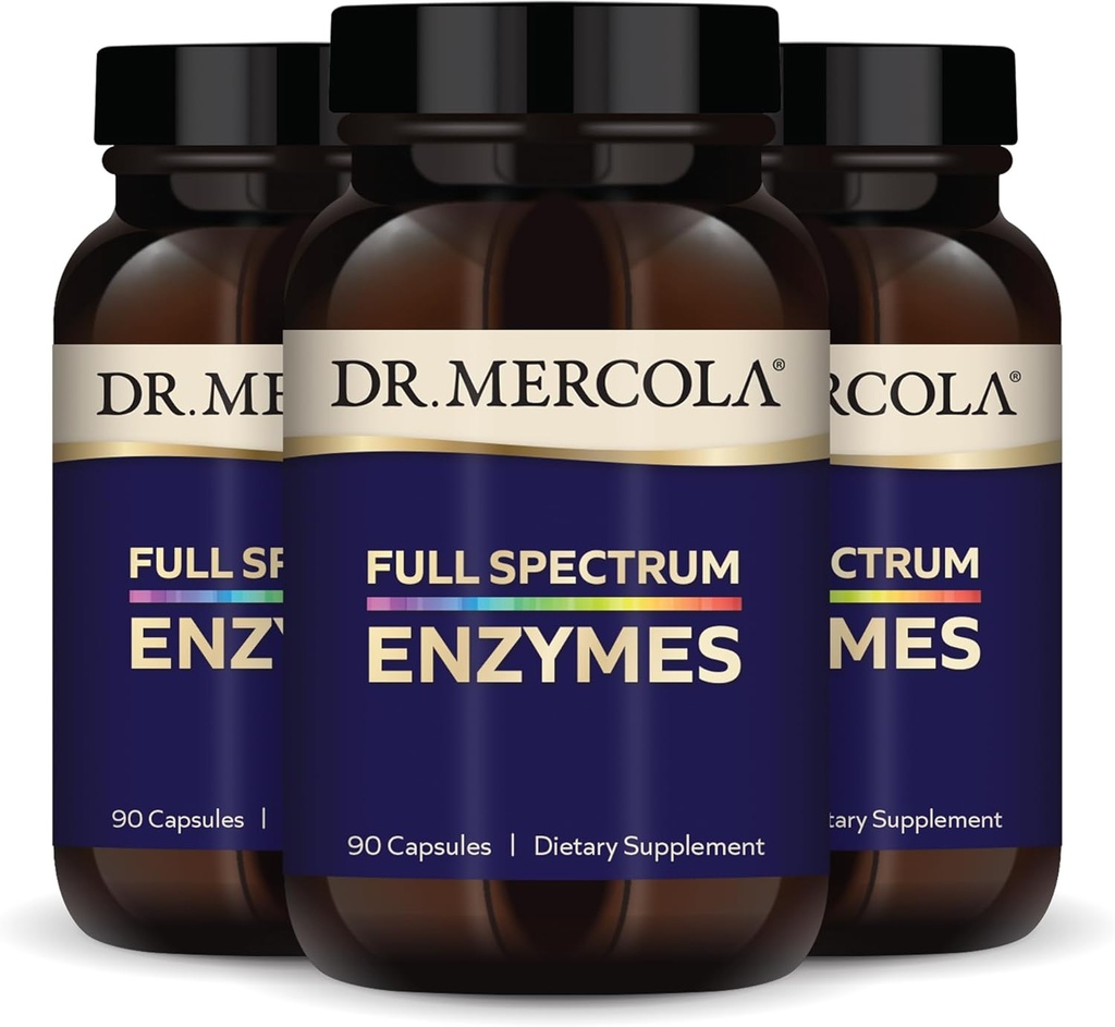 Dr. Mercola Full Spectrum Enzymes - 22 Enzymes Digestivos - Ayuda a Digest Carbohydrates, Fats & Proteins - Non-GMO, Gluten-Free &amp; Soy-Free - 90 cápsulas (3 Pack)