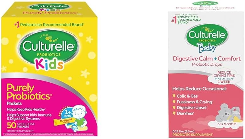 Culturelle Kids Probiotics for Immune & Digestive Support, 50 Count & Baby Calm & Comfort Drops 0-12 Months, 0.29 Ounce