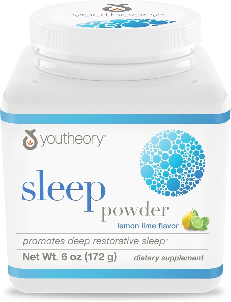 Youtheory Sleep Nighttime Powder - Sleep Support Supplement for Calm & Relaxation* - Contiene Melatonina, Magnesio, L-Theanine &amp; L-Glycine - Dairy, Soy &amp; Gluten Gratis - 6 oz