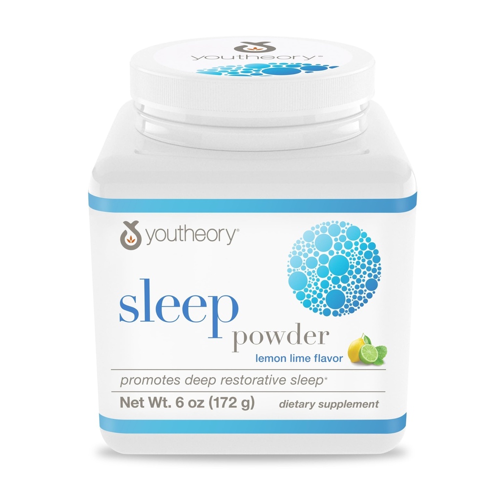 Youtheory Sleep Nighttime Powder - Sleep Support Supplement for Calm & Relaxation* - Contiene Melatonina, Magnesio, L-Theanine &amp; L-Glycine - Dairy, Soy &amp; Gluten Gratis - 6 oz