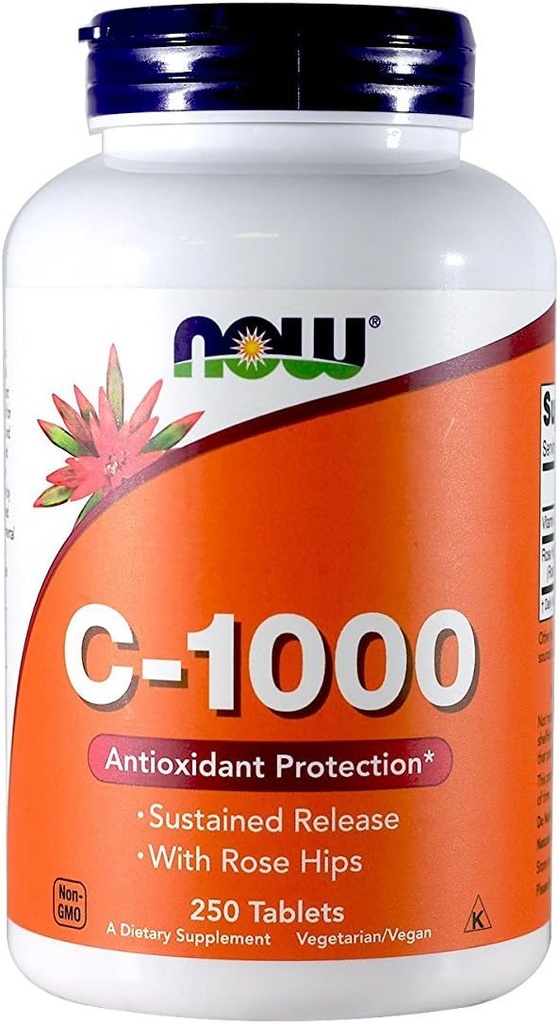 Ahora Alimentos Vitamina C-1000 Sujetada liberación con Rose Hips 250 Tabs (500 (250 X 2))