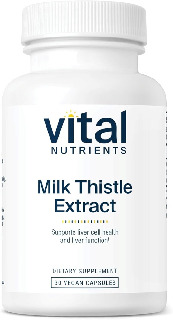 Vital Nutrients Milk Thistle Extract 250mg ← Vegan Milk Thistle Supplement for Liver Function " Detox ← Antioxidant Support for Glutathione Production ← Gluten, Dairy, Soy Free ← Non-GMO Silencio 60 cápsulas