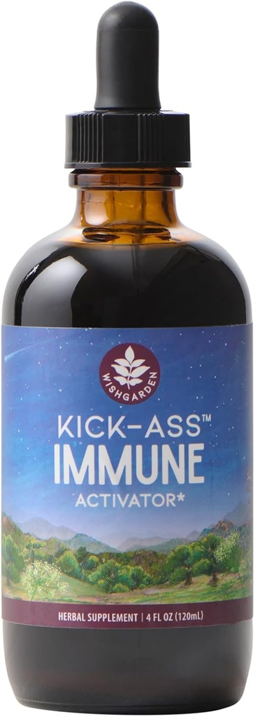 WishGarden Herbs Kick-Ass Immune Activator - Herbal Immune Support Supplement for Adults, Plant-Based Immune Booster &amp; Immune Defense w/Echinacea & Goldenseal, Rapid Immunity Boost Formula, 4oz
