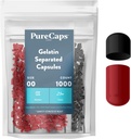 Purecaps USA - Empty Gelatin Pill Capsules Tamaño 00 vísperas 1.000 Pills separados vivos Black/Red sufrimiento Non-GMO Certified ¦ SLS, Gluten, Preservative Free