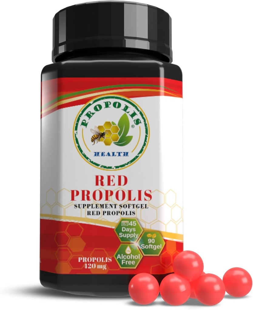 Propolis Health Red Propolis - Bee Red Propolis 90 Capsules - Alcohol-Free Original and Concentrated Pure Propolis - 45-Day Supplement - Brazilian Red Propolis - 840mg Red Propolis