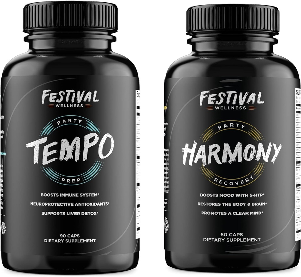 Tempo & Harmony ← Festival, Rave & Party Prep + Recovery Wellness Bundle ← 5-HTP, Antioxidantes, vitaminas de la cosecha, suplemento del festival, Neccesities de la cosecha, engranaje del festival, engranaje de la cosecha, mejor ayuda
