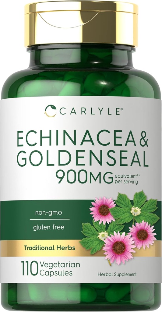 Carlyle Echinacea Goldenseal Capsules Silencio 110 Conde Silencio 900mg  Vegetarian, Non-GMO, Gluten Free