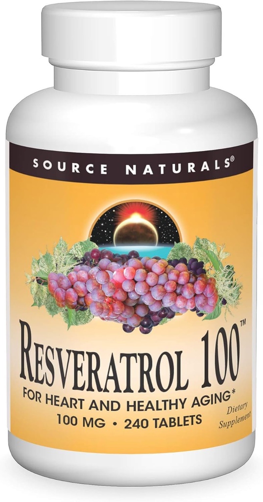 Fuente Natural Resveratrol 100, para el envejecimiento cardíaco y saludable* -100mg 240 Tabletas