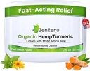 Zenrenu Orgánica de cáñamo Turmérico &amp; Crema de Muscle con Arnica, MSM, Extracto de aceite de cáñamo, " 7 Aceites Esenciales - No Greasy " Absorbing rápido para atrás, cuello, codos, rodillas, " Hip 4 oz
