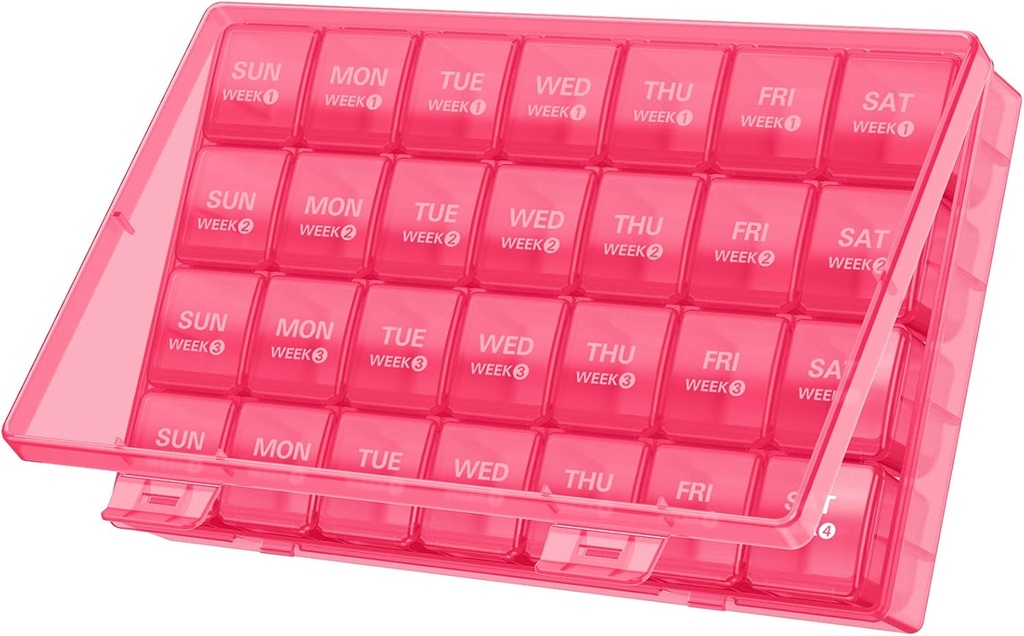 TookMag Organizador Mensual de Pill 28 Day Pill Box, Organizador de Píldora de Medicina de Viaje, Grandes 4 semanas 1 Mes Casos de Píldora con Contenedor de Dust-Proof para Píldoras/Vitamin/Fish Oil/Supplements