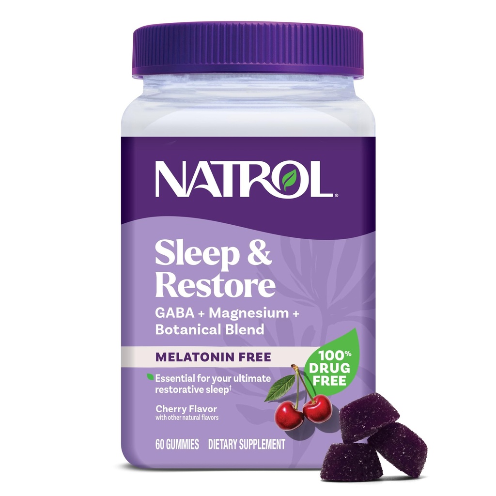 Natrol Sleep &amp; Restore Magnesium Glycinate Blend Gummies, Magnesium for Sleep Aids for Adults, Melatonin-Free, Cherry Flavored, 30 Day Supply