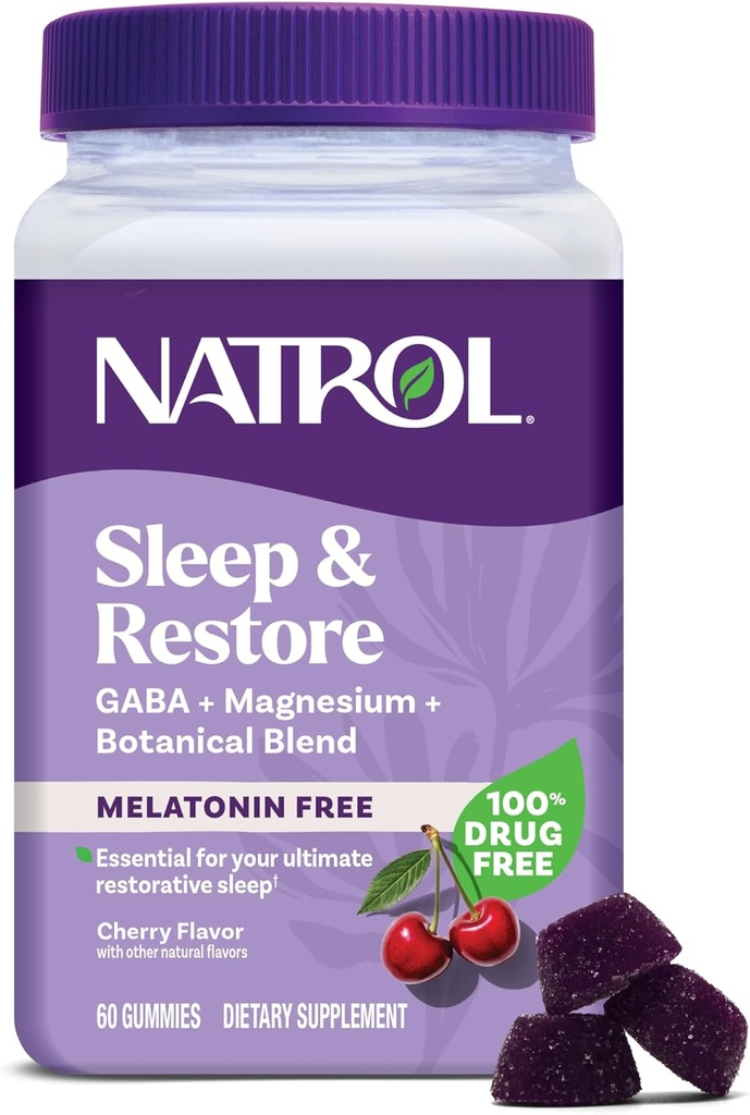 Natrol Sleep &amp; Restore Magnesium Glycinate Blend Gummies, Magnesium for Sleep Aids for Adults, Melatonin-Free, Cherry Flavored, 30 Day Supply