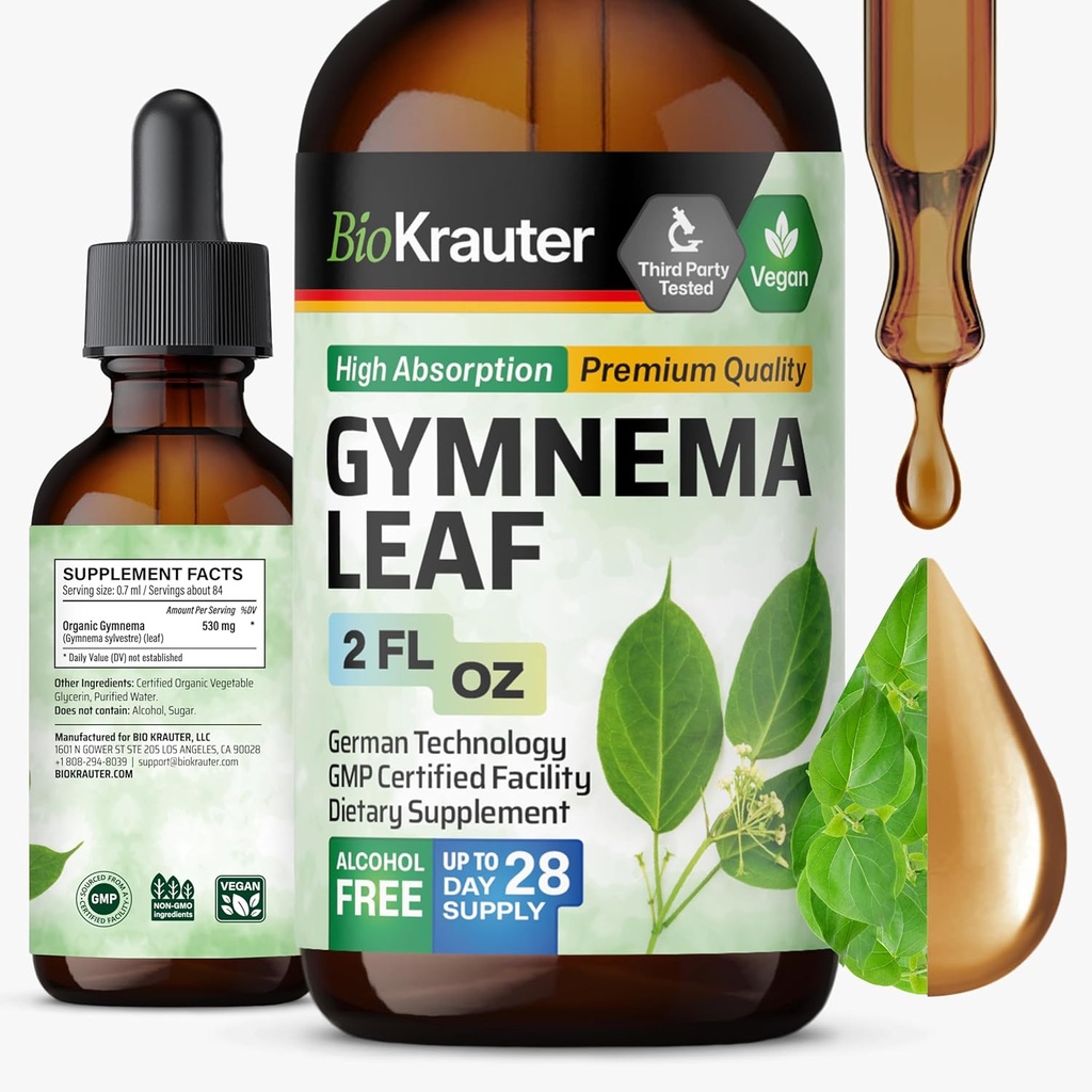 BIO KRAUTER Gymnema Sylvestre Extract Drops - Alcohol y azúcar gratis - Vegan Gymnema Leaf Extract 2 Fl.Oz.