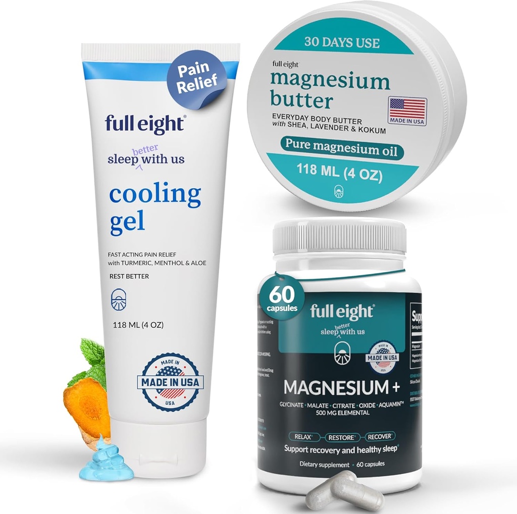 Wellness: Magnesium+ 500 MG 60 Caps, Magnesium Body Butter 4oz > Cooling Gel 4oz – Apoyar el sueño, los músculos y el confort naturalmente