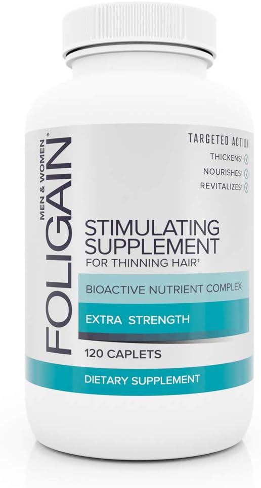 Foligain Suplemento estimulante para el cabello grueso, Suplemento de crecimiento del cabello, 120 Conde