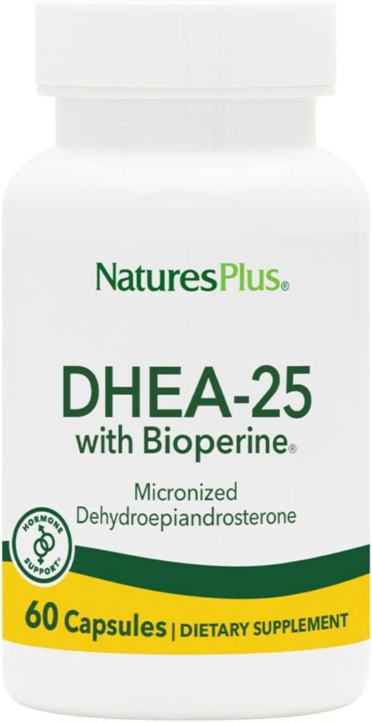 Natures Plus DHEA-25 con Bioperina - 60 cápsulas - Gluten Gratis - 60 piezas